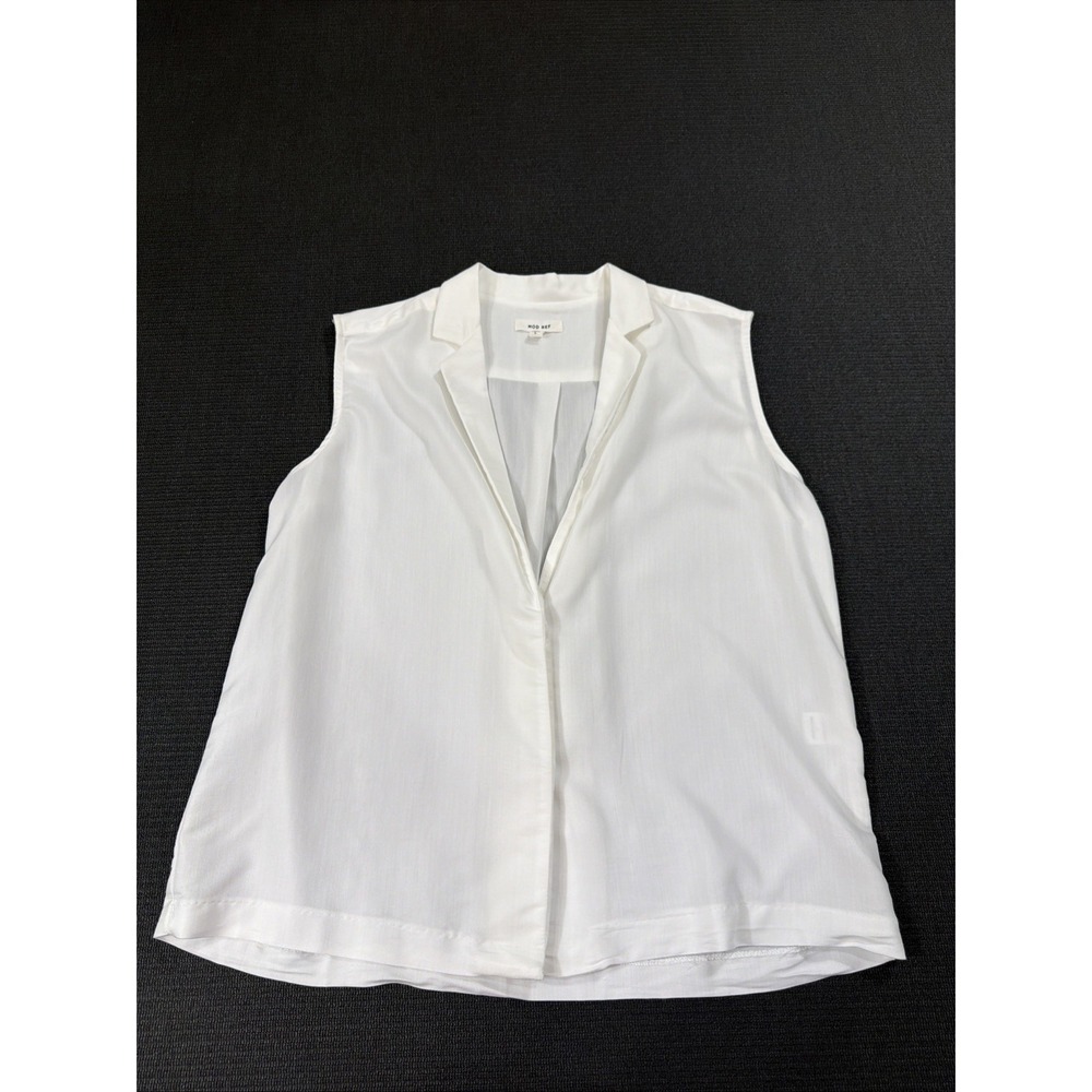 Mod Ref White Sleeveless Collared Button Tank Size Large Minimalist Lagenlook